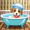 Lovely little pooch enjoying a bath, being groomed. Generative Ai