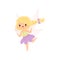 Lovely Little Winged Fairy with Blonde Hair, Beautiful Flying Girl Character in Fairy Costume with Magic Wand Vector