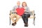 Lovely mature couple holding big red heart