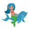 Lovely mermaid raiding on dolphin and having fun. Vector illustration.