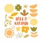 Lovely minimal autumn scandinavian cute vector print with plants, flowers and leafs