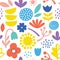 Lovely minimal scandinavian cute colorful vector seamless pattern with flowers, plants and leafs in bright colors