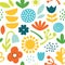Lovely minimal scandinavian cute colorful vector seamless pattern with flowers, plants and leafs in bright colors