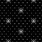 Lovely monochromatic floral seamless pattern with small white flowers and dots on black background