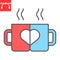 Lovely mugs color line icon, valentines day and cafe, mug with heart sign vector graphics, editable stroke filled