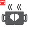 Lovely mugs glyph icon, valentines day and cafe, mug with heart sign vector graphics, editable stroke solid icon, eps 10