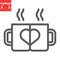 Lovely mugs line icon, valentines day and cafe, mug with heart sign vector graphics, editable stroke linear icon, eps 10