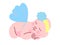 Lovely Newborn Baby Dressed in Flower Headband and Wings Sleeping Vector Illustration