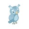 Lovely owl illustration on white background. Woodland animal icon with outline. Cute blue owl clip art