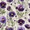 A lovely painting featuring pansies and other wild field flowers in various shades of purple