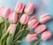 Lovely pastel pink tulips bunch. bouquet of tulips for banners