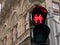 Lovely pedestrian traffic lights. Couple holding hands and waiting, red light. Vienna, Austria