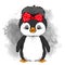 Lovely penguin girl with bow on head. Vector illustration