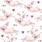 Lovely pink animation rabbit bunny hare with a bow in love is isolated on a white background. Children fantastic drawing. Handwork