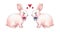 Lovely pink animation rabbit bunny hare with a bow in love is isolated on a white background. Children fantastic drawing. Handwork