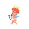 Lovely redhead little angel boy playing music on the lyre cartoon vector Illustration
