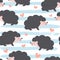 Lovely Seamless Hedgehog pattern. Character baby Porcupine with hearts and sketchy striped background.