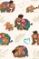 Lovely seamless pattern. Baby mammoth following her mom with floral inside.