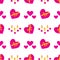 Lovely seamless pattern with presents, hearts, candles and petals on the white background