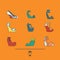 Lovely set with stylish fashion shoes, hand drawn and isolated on orange background. Vector illustration showing various wedge