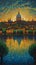 Lovely Skyline painting intricate detail, stylized, depth, Starry night. painting canvas wall poster art