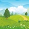 Lovely Spring landscape background with cartoon style