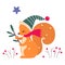 Lovely Squirrel Wearing Cute Knitted Hat and Scarf, Xmas Animal Cartoon Character, Merry Christmas and Happy New Year