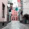 Lovely street with old houses in the heart of Cologne. Germany