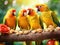 Lovely sun conure parrots bird eat food  Made With Generative AI illustration