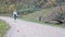 Lovely teen girl skateboarding in the beautiful autumn park. The concept of healthy recreation. Slowmo