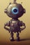 a lovely tiny robot with a big single eye, illustration, ai generated image