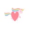 Lovely unicorn with red heart, cute fantasy animal character with rainbow hair vector Illustration on a white background