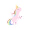 Lovely unicorn with wings, cute fantasy animal character with rainbow hair vector Illustration on a white background