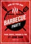 Lovely vector barbecue party invitation design template. Trendy BBQ cookout poster design with classic charcoal grill, fork,