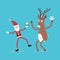 Lovely vector Santa Claus with Christmas bell and deer dancing