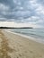 A lovely view of a bay with a sandy beach