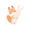 Lovely White Little Bunny and Fox Cub Hugging, Cute Best Friends, Adorable Rabbit and Pup Cartoon Characters Vector