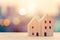 Lovely wooden home small model on beautiful blur bokeh background with space for text for together house wallpaper postcard