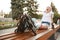 Lovely young girl enjoying rollerblading outdoors