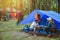 Lover asian man and asian women travel nature travel relax in the holiday. camping on the Mountain. at national park  Doi inthanon