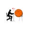 Lover Basketball. ball and guy in cafe. Lovers in restaurant. Romantic date. Love sport play game