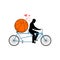 Lover basketball. Guy and ball on tandem. Lovers of cycling. Man