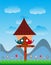 Lover Birds bird perched on a bird house with landscape of blue sky - full color