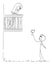 Lover Confessing Love To Girl on Balcony , Vector Cartoon Stick Figure Illustration