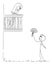 Lover Confessing Love To Girl on Balcony , Vector Cartoon Stick Figure Illustration