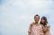 Lover couples smile with blue sky