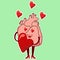 The Lover Emoji of the Physiological Heart. A cute cardiological character holds a heart in his hands with heart eyes