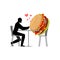 Lover fast food. Man and hamburger in cafe. Guy and Burger. Love