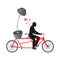 Lover Fitness. Man and barbell on bicycle. Walk on tandem. Always together. I love bodybuilding