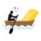 Lover gold. Man and Golden bullion and ride in boat. Lovers of s